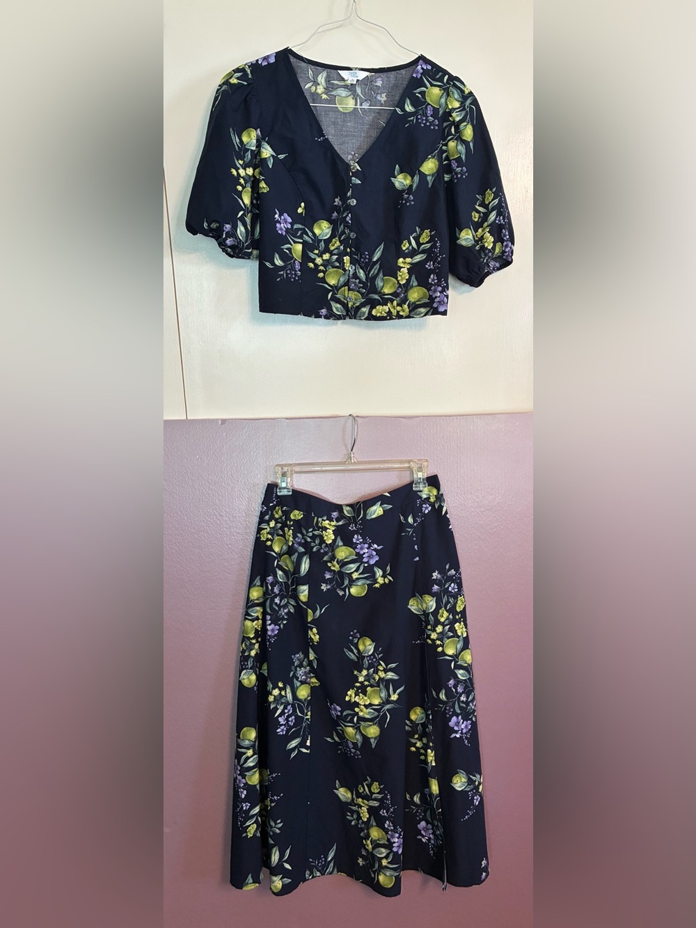 Skirt Set- Time and Tru Navy Lemon & Purple Floral